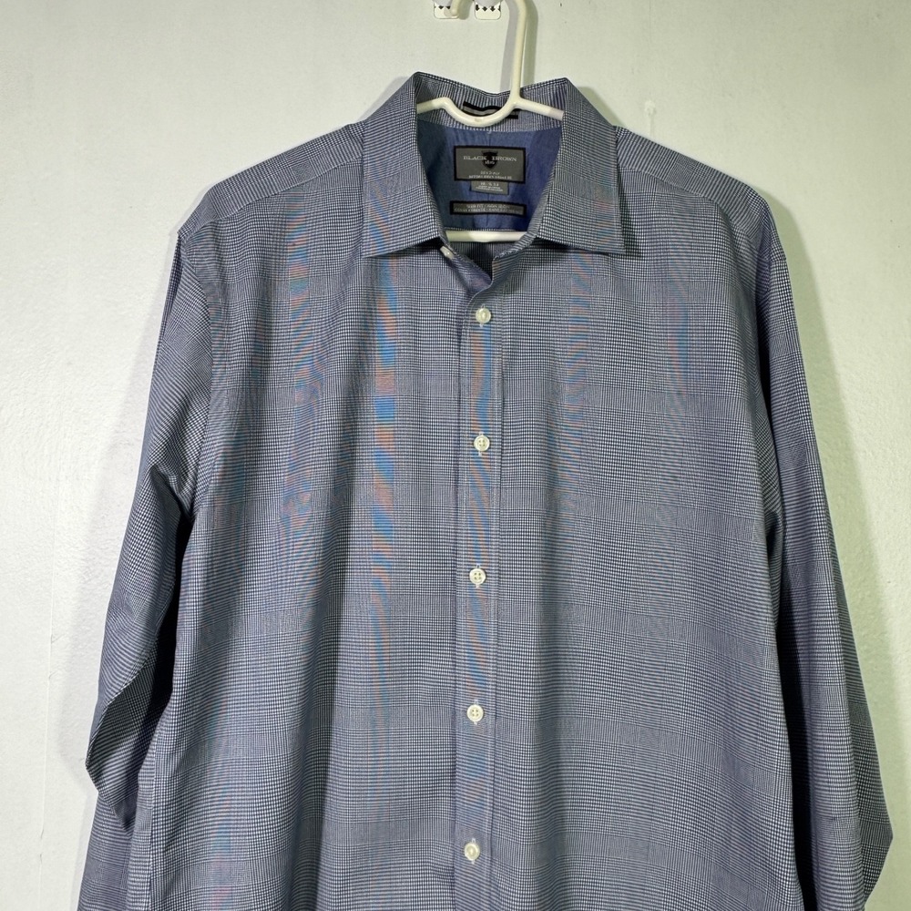 Black Brown 1826 Mens Blue Check Egyptian Cotton Slim Fit Non Iron Shirt 16.5 34 - Picture 3 of 16